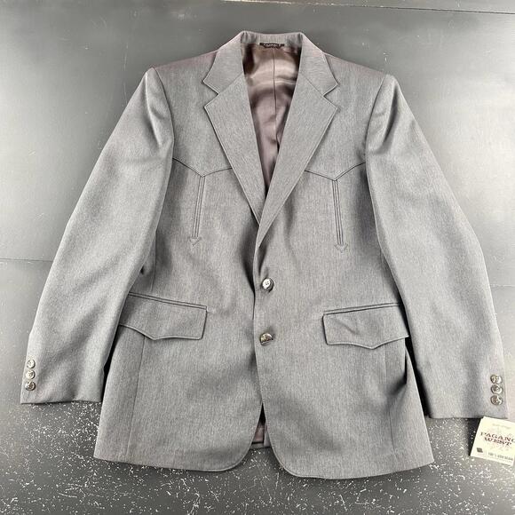 VTG Pagano West Suit Men 42R Dark Gray Poly Gab Smiles Western 33" Waist NWT USA - Picture 3 of 16